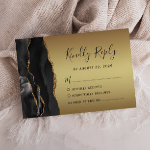 Cartons Réponse Mariage doré moderne Black Agate