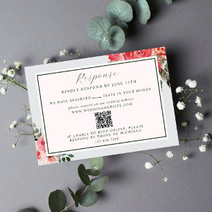 Cartons Réponse Mariage du site web Floral Blush Red Greenery