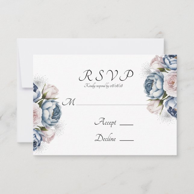Cartons Réponse Mariage Dusty Blue & White Peony (Devant)