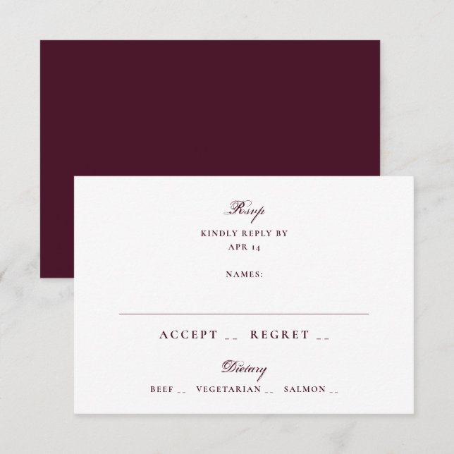 Cartons Réponse Mariage écriture Bourgogne formel (Devant / Derrière)