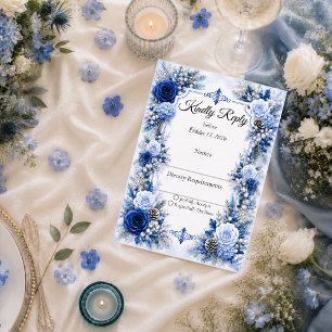 Cartons Réponse Mariage Elégance Bleu Hiver Enchanté