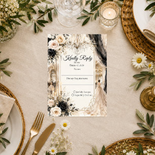Cartons Réponse Mariage Élégance Luxueuse en Noir et Blanc