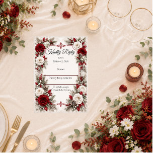 Cartons Réponse Mariage Élégance Romantique aux Baies d'Hiver