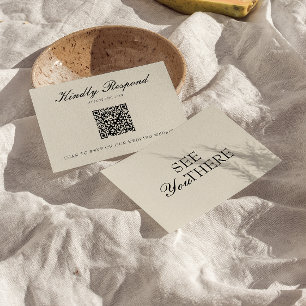 Cartons Réponse Mariage élégant à code QR Black Cream Old Money