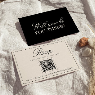 Cartons Réponse Mariage élégant à code QR Crème Noir Classique 