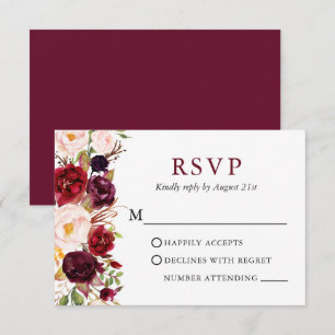 Cartons Réponse Mariage Elégant aquarelle Floral Bourgogne