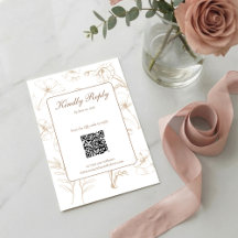 Mariage élégant au code QR Mocha Floral Line Art