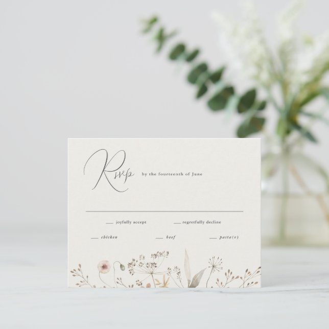Cartons Réponse Mariage Élégant Bohème aux Fleurs Sauvages (Debout devant)