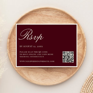 Cartons Réponse Mariage élégant Burgundy Old Money Code QR