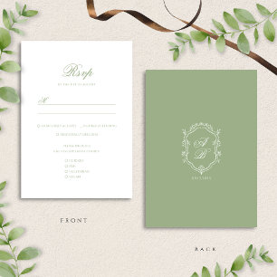 Cartons Réponse Mariage élégant classique au vert sauge avec blaso