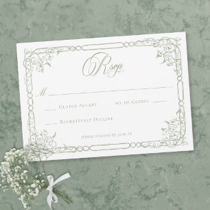 Cartons Réponse Mariage Élégant Classique avec Cadre Floral Vert S