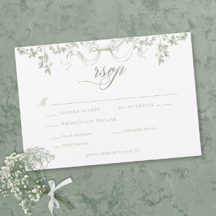 Cartons Réponse Mariage Élégant Classique avec Cadre Floral Vert S