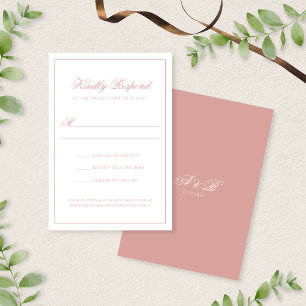 Cartons Réponse Mariage Élégant Classique Rose Poussiéreuse Monogr