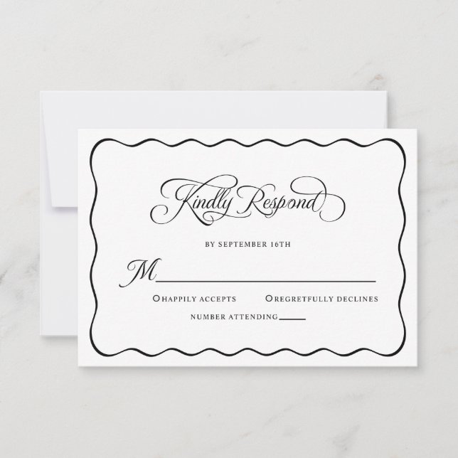 Cartons Réponse Mariage Élégant Correspondre Clairement Noir Moder (Devant)