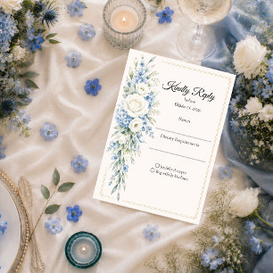 Cartons Réponse Mariage Élégant dans un Thème de Fleurs Bleu Pouss