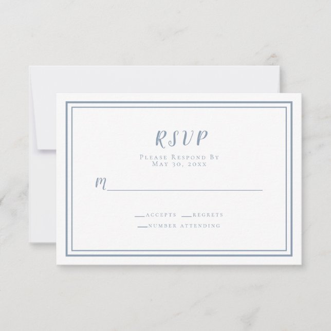 Cartons Réponse Mariage élégant Dusty Bleu Simple Minimal Moderne (Devant)