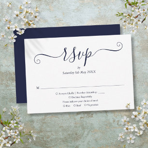 Cartons Réponse Mariage élégant écriture bleu marine