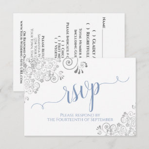 Cartons Réponse Mariage élégant en calligraphie bleu clair sur fon