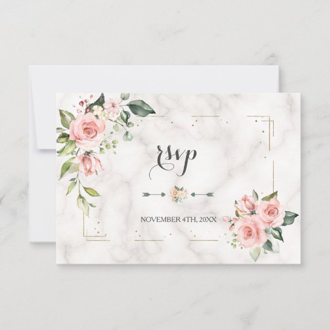 Cartons Réponse Mariage élégant en camaïeu de rose et or pailleté  (Devant)
