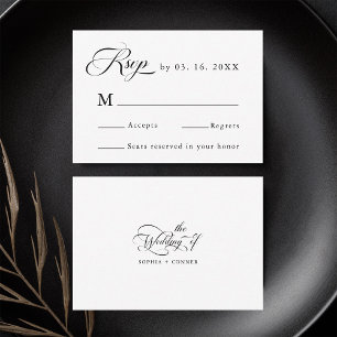 Cartons Réponse Mariage élégant et délicat Noir & Blanc