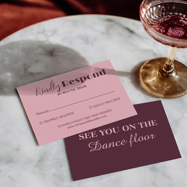 Cartons Réponse Mariage Élégant et Moderne de Luxe Rouge Foncé (Créateur téléchargé)