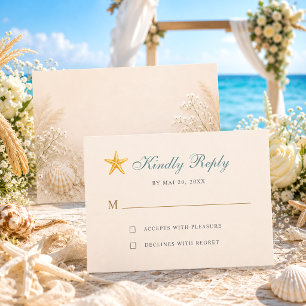Cartons Réponse Mariage élégant étoile de mer océan bleu
