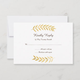 Cartons Réponse Mariage Élégant Feuilles Dorées