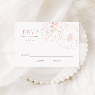 Cartons Réponse Mariage Élégant Fleur d'Hibiscus Rose et Gris