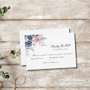Cartons Réponse Mariage Élégant Floral Bleu Poussiéreux Rose Tendr
