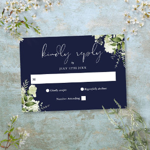 Cartons Réponse Mariage élégant floral verdure bleu marine