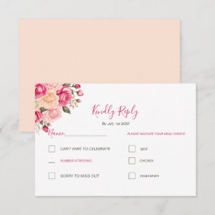 Cartons Réponse Mariage Élégant Fuschia et Rose Ivoire