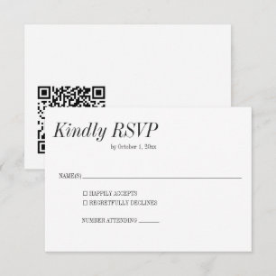 Cartons Réponse Mariage Élégant Minimaliste Noir Blanc QR Classiqu