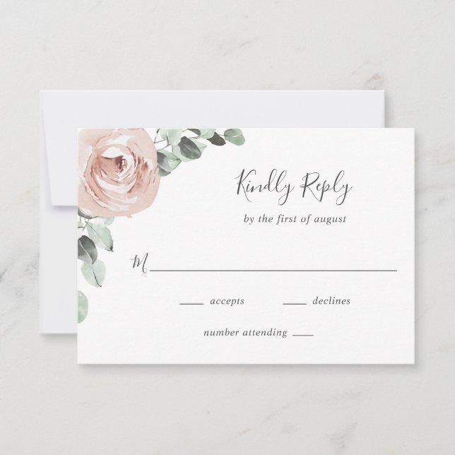 Cartons Réponse Mariage élégant moderne Dusty Rose Floral (Devant)