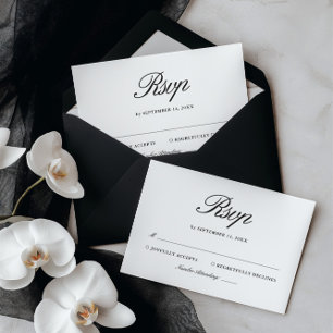 Cartons Réponse Mariage Élégant Noir & Blanc Rétro