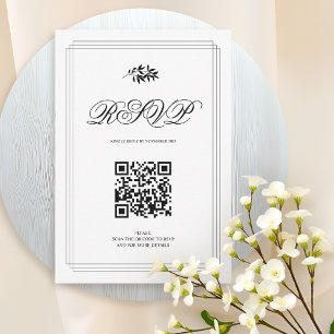 Cartons Réponse Mariage élégant noir et blanc avec branche et code