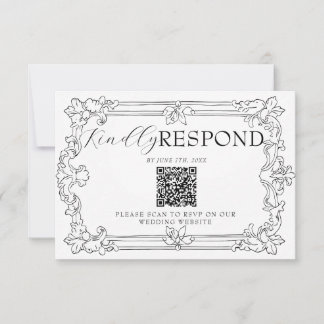 Cartons Réponse Mariage élégant noir et blanc avec code QR Old Mon