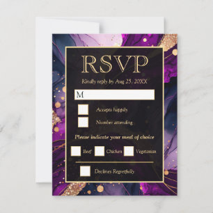 Cartons Réponse Mariage Élégant Paillettes d'Agate Violette et Or