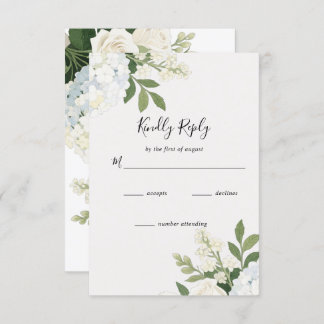 Cartons Réponse Mariage élégant Rose blanc Hydrangea