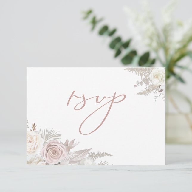 Cartons Réponse Mariage élégant Rose et ivoire (Debout devant)