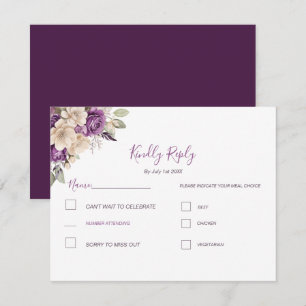 Cartons Réponse Mariage Élégant Rose Violet et Ivoire