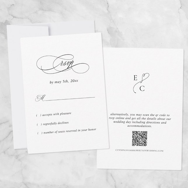 Cartons Réponse Mariage élégant Simple moderne Monogramme QR Code (Créateur téléchargé)