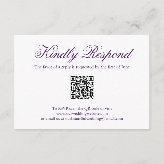Cartons Réponse Mariage élégant traditionnel violet officiel QR Co (Devant)