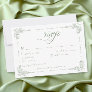 Cartons Réponse Mariage Élégant Vintage Baroque Vert Sauge