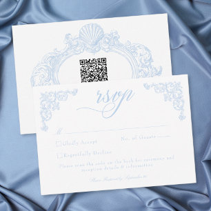 Cartons Réponse Mariage élégant vintage rococo royal bleu français