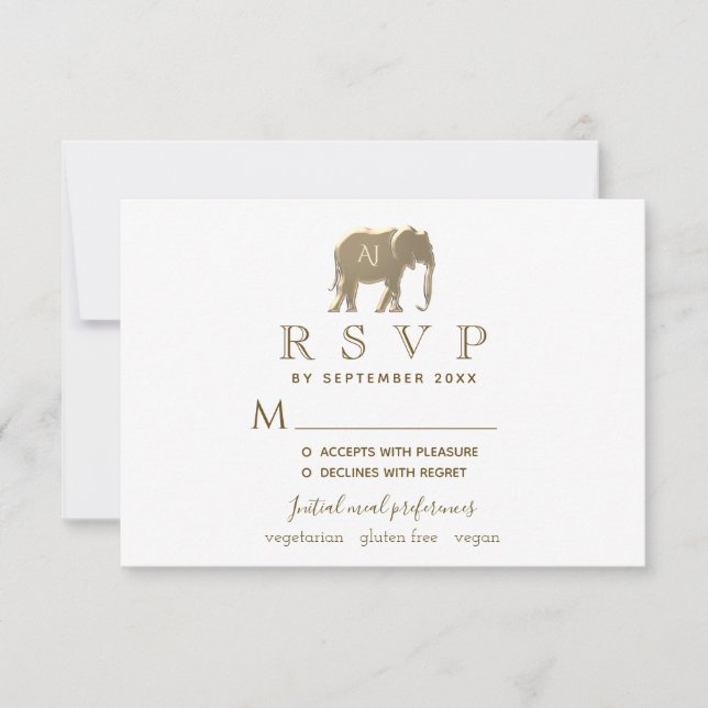 Cartons Réponse Mariage éléphant simple moderne blanc & or Foil (Devant)