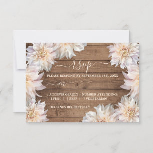 Cartons Réponse Mariage en bois rustique rose Dahlia