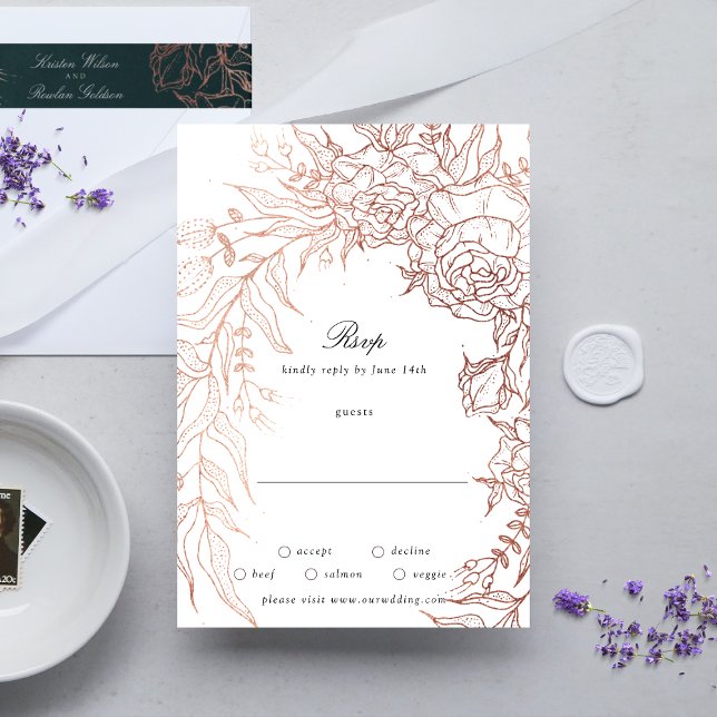 Cartons Réponse Mariage en cuivre émeraude noir blanc de couronne  (RSVP showcasing suite - additional items (bought separately))