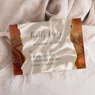 Cartons Réponse Mariage en Soie Orange Doré Agate Ivoire