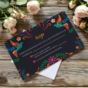 Cartons Réponse Mariage Espagnol Nuestra Boda Floral Coloré Noir