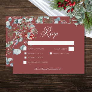 Cartons Réponse Mariage Eucalyptus aux baies de pin rouge